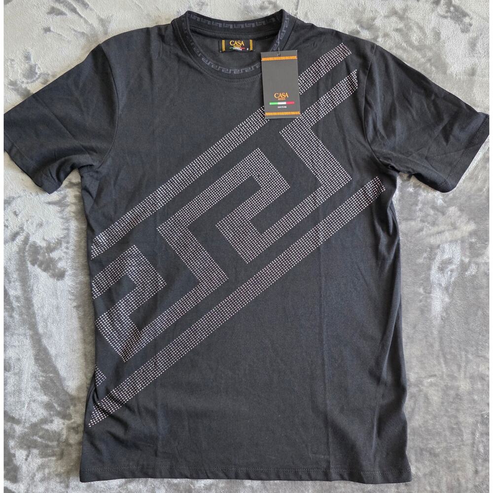 Casa Moda Couture Men’s Black Rhinestone Graphic T Shirt Small NWT